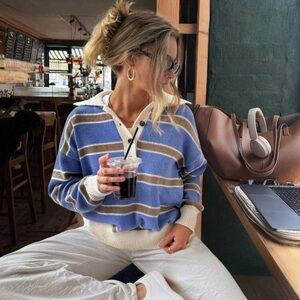 Striped Blue and Brown Women's Sweater. Medium.